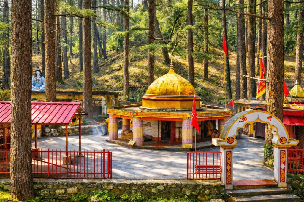 Ancient Tadkeshwar Mahadev temple surrounded by dense deodar forests near Lansdowne in Pauri Garhwal district, Uttarakhand.