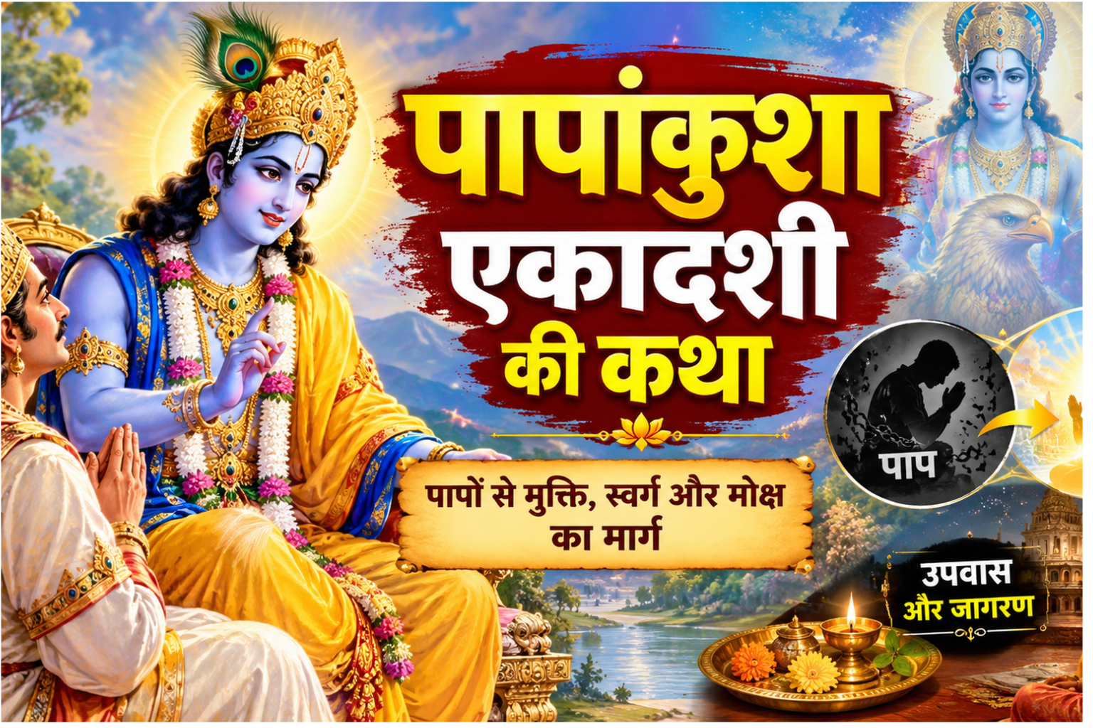 Papankusha Ekadashi Katha – Lord Krishna explaining the significance of Ekadashi fasting to King Yudhishthira